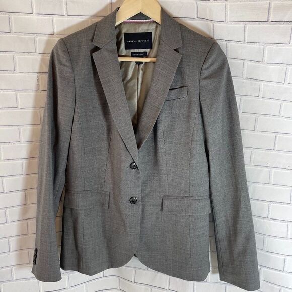 Banana Republic Grey Virgin Wool Blend Blazer Sz 8 - Picture 1 of 5